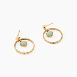 Histoire d'Or Boucles D'oreilles Pendantes Amalthea Plaqué Or Doré Aventurine Vert
