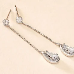 Histoire d'Or Boucles D'oreilles Pendantes Searlas Or Blanc Oxyde De Zirconium