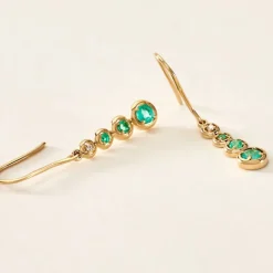 Boucles D'oreilles Pendantes Josephine Or Jaune Emeraude-Histoire d'Or Sale
