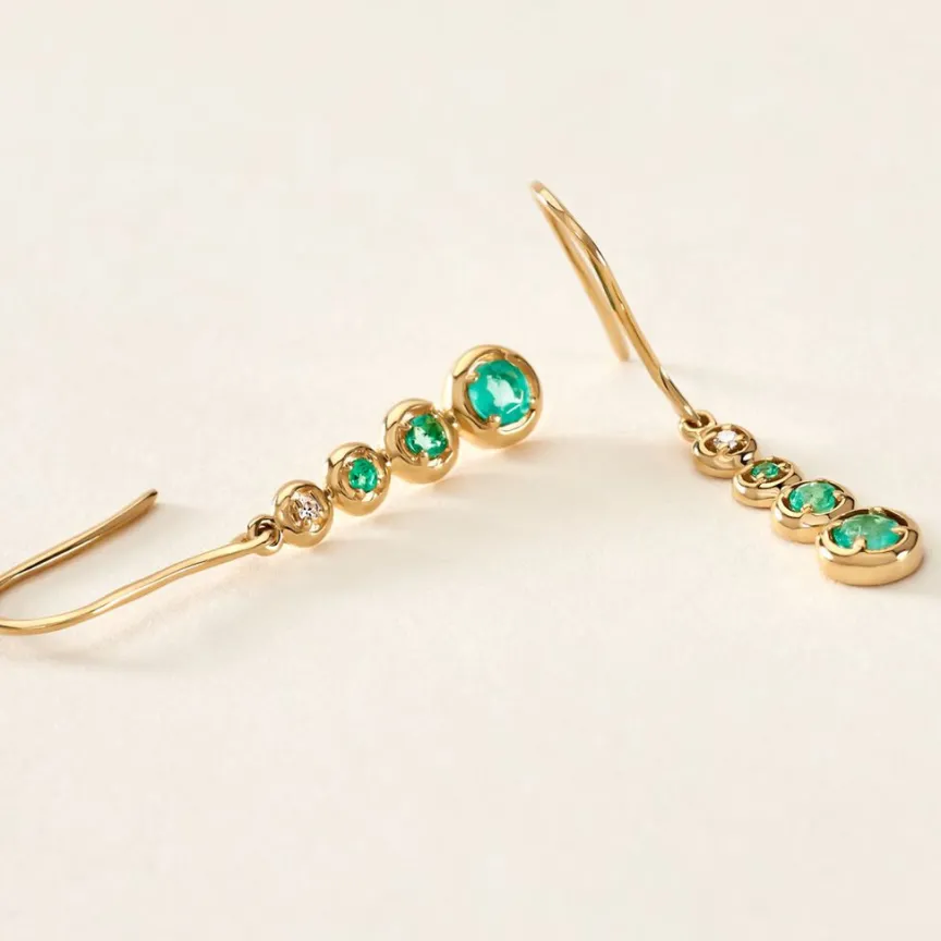 Boucles D'oreilles Pendantes Josephine Or Jaune Emeraude-Histoire d'Or Sale