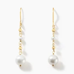 Boucles D'oreilles Pendantes Bindy Or Jaune Perle De Culture-Histoire d'Or New