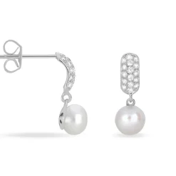 Boucles D'oreilles Pendantes Providence Argent  Perle De Culture Oxyde-Histoire d'Or Sale