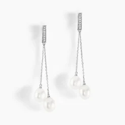 Histoire d'Or Boucles D'oreilles Pendantes Giacomo Or Blanc Perle De Culture