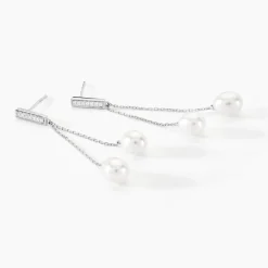 Histoire d'Or Boucles D'oreilles Pendantes Giacomo Or Blanc Perle De Culture