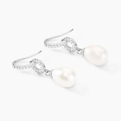 Boucles D'oreilles Pendantes Tiphaine Argent Blanc Perle De Culture-Histoire d'Or