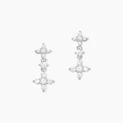 Boucles D'oreilles Pendantes Midnight Flower Argent Blanc Oxyde-Histoire d'Or Sale