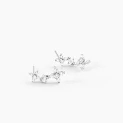 Boucles D'oreilles Pendantes Midnight Flower Argent Blanc Oxyde-Histoire d'Or Sale
