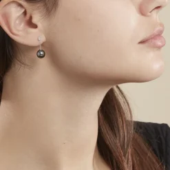 Histoire d'Or Boucles D'oreilles Pendantes Semi-ronde Or Blanc Perle De Tahiti