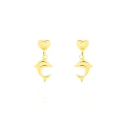 Histoire d'Or Boucles D'oreilles Pendantes Fulvie Coeurs Et Dauphin Or Jaune