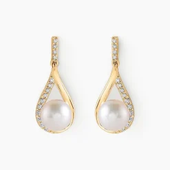 Histoire d'Or Boucles D'oreilles Pendantes Helin Or Jaune Perle De Culture Et Oxyde