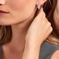 Boucles D'oreilles Pendantes Marquis Or Blanc Oxyde De Zirconium-Histoire d'Or New