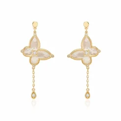 Boucles D'oreilles Pendantes Areli Plaque Or Doré Nacre Oxyde-Histoire d'Or Clearance