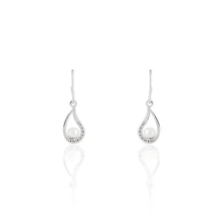 Histoire d'Or Boucles D'oreilles Pendantes Akiko Argent  Perle De Culture Et Oxyde