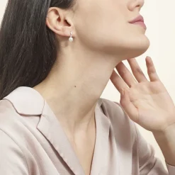 Boucles D'oreilles Pendantes Melya Argent  Perle De Culture Et Oxyde-Histoire d'Or Hot