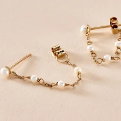Histoire d'Or Boucles D'oreilles Pendantes Or Jaune Tiny Pearls Perle