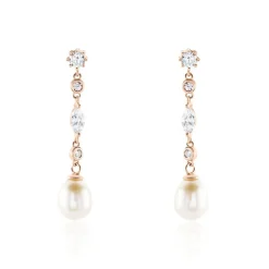 Histoire d'Or Boucles D'oreilles Pendantes Lynes Argent Rose Perle De Culture