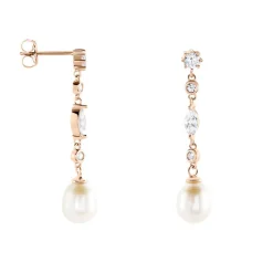 Histoire d'Or Boucles D'oreilles Pendantes Lynes Argent Rose Perle De Culture