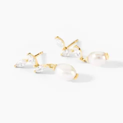 Histoire d'Or Boucles D'Oreilles Pendantes Nacrée Or Jaune Perle De Culture Oxyde De Zirconium