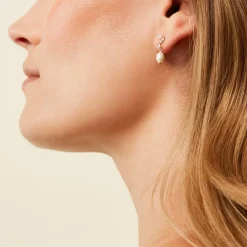 Histoire d'Or Boucles D'Oreilles Pendantes Nacrée Or Jaune Perle De Culture Oxyde De Zirconium