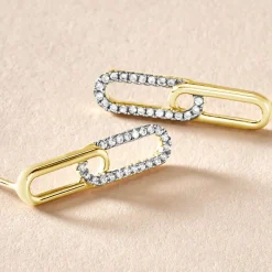 Histoire d'Or Boucles D'oreilles Pendantes Graphic Lines Or Jaune Oxyde De Zirconium