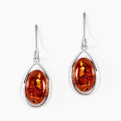 Histoire d'Or Boucles D'oreilles Pendantes Hilda Argent Blanc Ambre