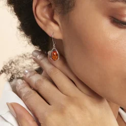 Histoire d'Or Boucles D'oreilles Pendantes Hilda Argent Blanc Ambre