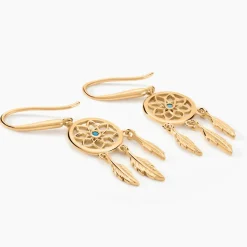 Histoire d'Or Boucles D'oreilles Plaqué Or Jaune Attrape Rêves Turquoises