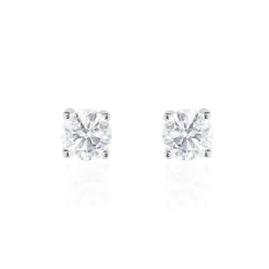 Boucles D'oreilles Puces 4 Griffes Or Blanc Diamant Synthetique-Histoire d'Or New