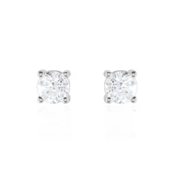 Histoire d'Or Boucles D'oreilles Puces 4 Griffes Or Blanc Diamant Synthetique