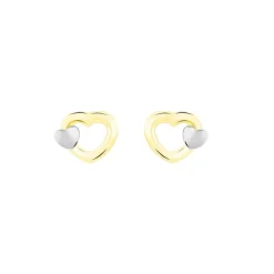 Histoire d'Or Boucles D'oreilles Puces Anne-maudae Double Coeurs Or Bicolore