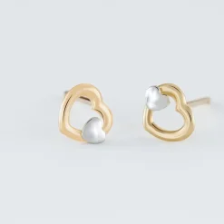 Histoire d'Or Boucles D'oreilles Puces Anne-maudae Double Coeurs Or Bicolore