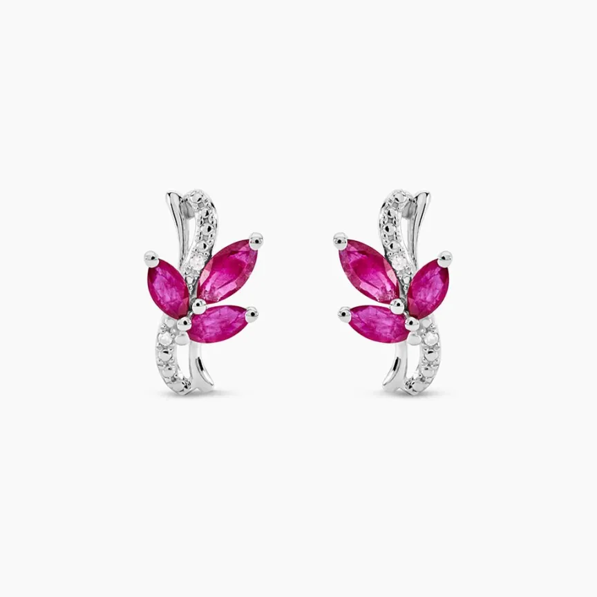 Boucles D'oreilles Puces Angie Or Blanc Diamant Et Rubis-Histoire d'Or Hot