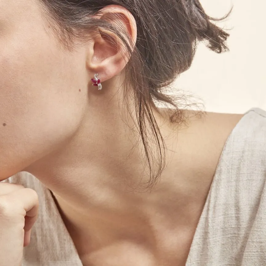 Boucles D'oreilles Puces Angie Or Blanc Diamant Et Rubis-Histoire d'Or Hot