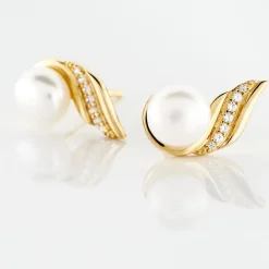 Boucles D'oreilles Puces Antoinette Or Jaune Perle De Culture-Histoire d'Or Discount