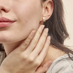 Boucles D'oreilles Puces Antoinette Or Jaune Perle De Culture-Histoire d'Or Discount