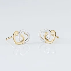 Histoire d'Or Boucles D'oreilles Puces Anne-maudae Double Coeurs Or Bicolore