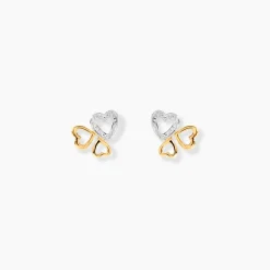 Histoire d'Or Boucles D'oreilles Puces Anne-maudae Triple Coeurs Or Bicolore