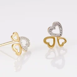 Histoire d'Or Boucles D'oreilles Puces Anne-maudae Triple Coeurs Or Bicolore