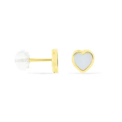 Boucles D'oreilles Puces Azalea C艙ur Or Jaune Nacre-Histoire d'Or Hot