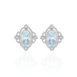 Histoire d'Or Boucles D'oreilles Puces Amance Or Blanc Topaze Et Oxyde De Zirconium