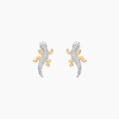 Boucles D'oreilles Puces Azzedine Salamandre Or Bicolore-Histoire d'Or Clearance