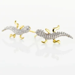 Boucles D'oreilles Puces Azzedine Salamandre Or Bicolore-Histoire d'Or Clearance