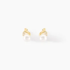 Boucles D'oreilles Puces Astragalus Or Jaune Perles De Culture-Histoire d'Or Discount