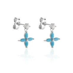 Boucles D'oreilles Puces Bluebirds Argent Blanc Turquoise Oxyde-Histoire d'Or Sale