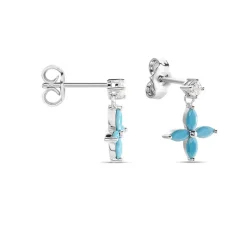 Boucles D'oreilles Puces Bluebirds Argent Blanc Turquoise Oxyde-Histoire d'Or Sale