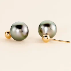 Histoire d'Or Boucles D'oreilles Puces Baroque Or Jaune Perle De Culture De Tahiti