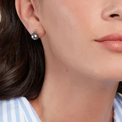 Histoire d'Or Boucles D'oreilles Puces Baroque Or Jaune Perle De Culture De Tahiti