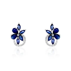 Histoire d'Or Boucles D'oreilles Puces Bouquet Or Blanc Saphir Et Diamant