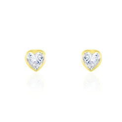 Boucles D'oreilles Puces Coeur Serti Clos Or Jaune Oxyde De Zirconium-Histoire d'Or Best