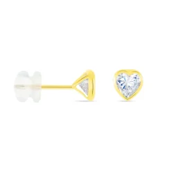Boucles D'oreilles Puces Coeur Serti Clos Or Jaune Oxyde De Zirconium-Histoire d'Or Best